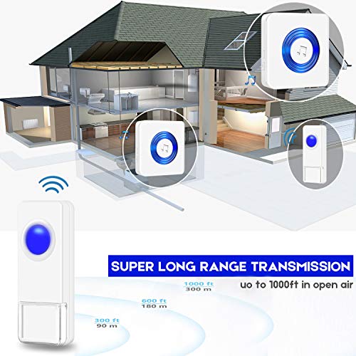 Coolqiya Wireless Doorbells Chimes Kit for Home with 2 Remote Door Bell Buttons Waterproof and 2 Plug in Receivers, No Battery Required for Receiver 52 Ringtones, White - Thumbnail 3