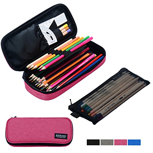 Large Pencil Case Pencil Bag with Zipper Pencil Pouch for boys & girls (deep pink) - Thumbnail 6