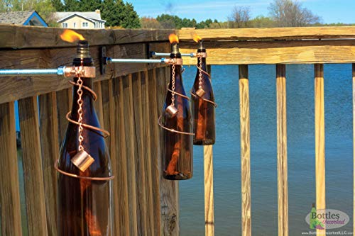 Two 750ml Amber Wine Bottle Tiki Torches Patio Decor Outdoor