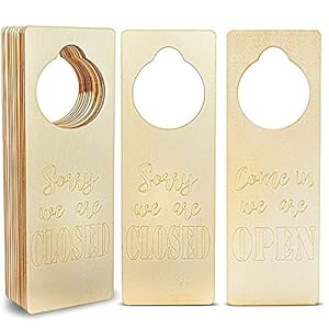 Wooden Door Knob Hanger, Come in We’re Open, Sorry We are Closed (3.25 x 9.5 in, 12-Pack)