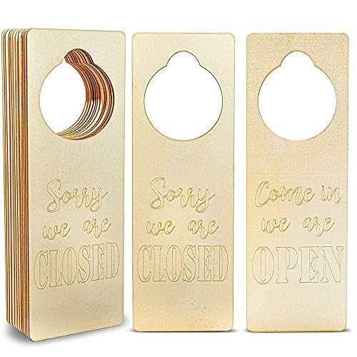 Wooden Door Knob Hanger, Come in We’re Open, Sorry We are Closed (3.25 x 9.5 in, 12-Pack)