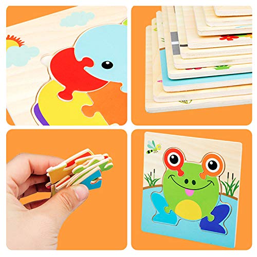 HighFun Wooden Jigsaw Puzzles for Kids Ages 2 3 4 5 Years Old,Wooden Animals & Vehicle Puzzles Set for Toddlers,Preschool Education Learning Puzzles Toys for Boys and Girls