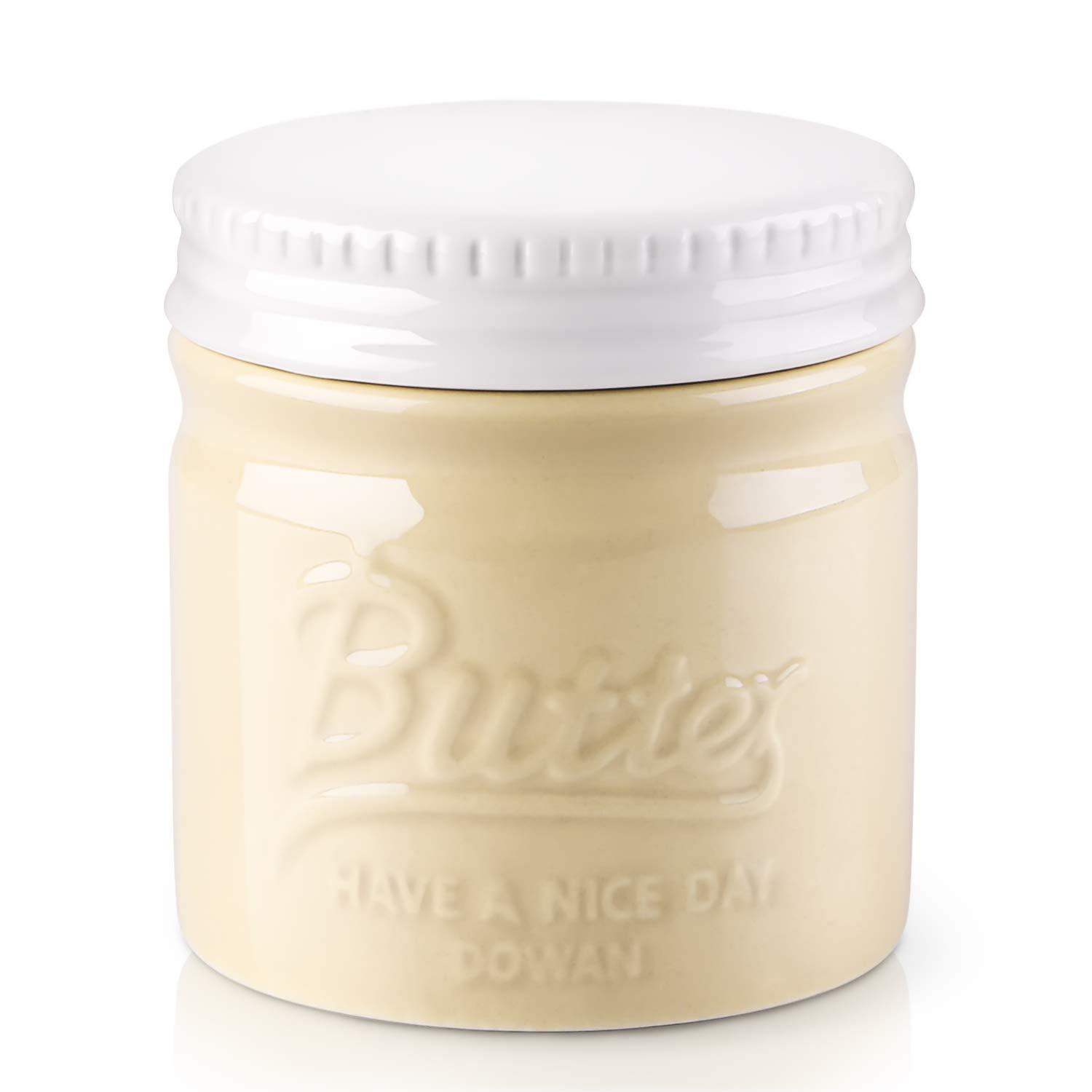 DOWAN Butter Dish with Lid - Ceramic Butter Crock - Keeps Butter Fresh, Soft and Spreadable - French Butter Keeper with Water Line - Yellow