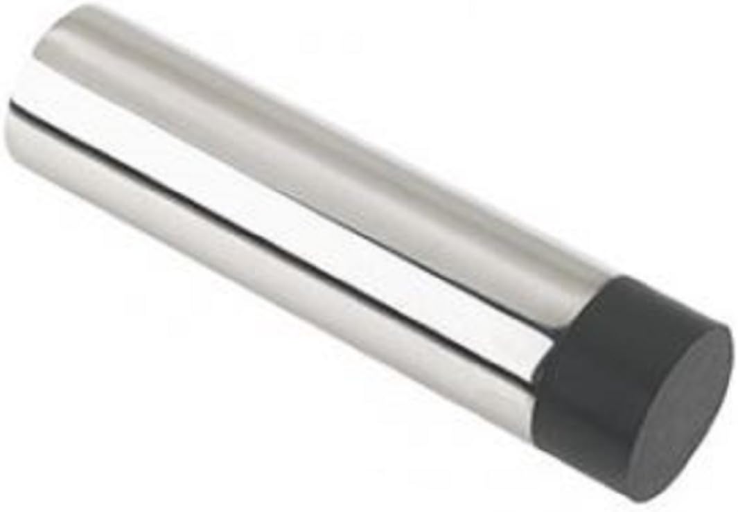 Stainless Steel Concealed Fix Cylinder Pattern Wall/Skirting Mounted Door Stop Without Rose - 74mm Projection (Polished Stainless Steel)