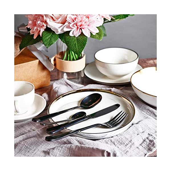 Cutlery Set, HOBO Black 24-Piece Stainless Steel Flatware Set, Silverware Dinnerware Set Service for 6, Tableware…