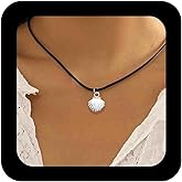 Xduargs Boho Leather Choker Vintage Black Leather Cord Necklace Gothic Suede Rope Necklace Seashell Collar Short Collarbone for Women