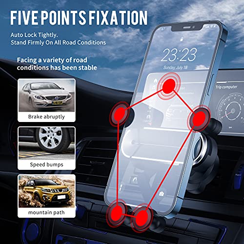 HUANLI Gravity Phone Mount for Car, 2021 Upgraded Car Phone Holder for Air Vent with Upgraded Hook Clip Auto Lock One-Hand Operation Car Cell Phone Holder (Silver)