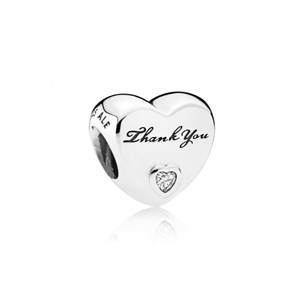 PANDORA Women's Thank You Heart Charm - 792096CZ, Cubic Zirconia, Cubic Zirconia