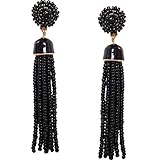 Humble Chic Lightweight Soiree Tassel Earrings - Long Beaded Fringe Drop Statement Dangles