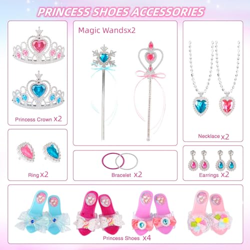 AM ANNA Princess Dress Up Shoes, Complete Set with Costumes Accessories Princess Toys Ideal Girls Role Play Gift for 3 4 5 6 Year Toddler Birthday Party Favors
