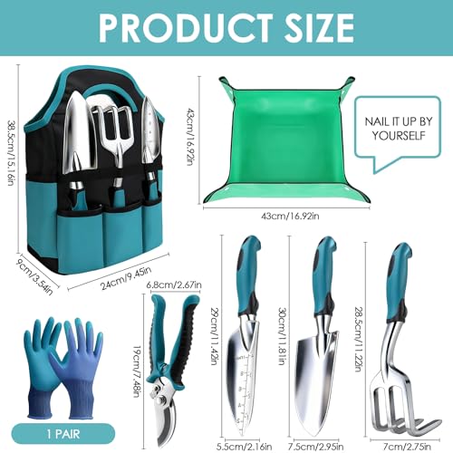 7PC Gardening Tool Set, Gardening Kit Garden Bag with Heavy Duty Holding Bag, Garden Hand Tool Set, Gardening Gifts for Women and Men