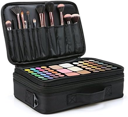 Travel Makeup Train Case Portable Mini Cosmetic Organizer Makeup Bag with Adjustable Dividers with 3 Layers