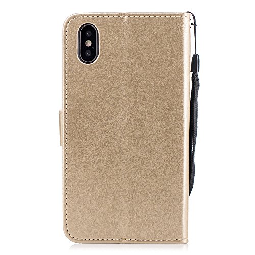 Scheam iPhone X Case Cover, Backcover Cell Phone Cases Anti-Scratch Wallet Case [Card Pocket] Protective Shell Armor Hybrid Shockproof Rubber Bumper Cover Card Slot Holder - Golden