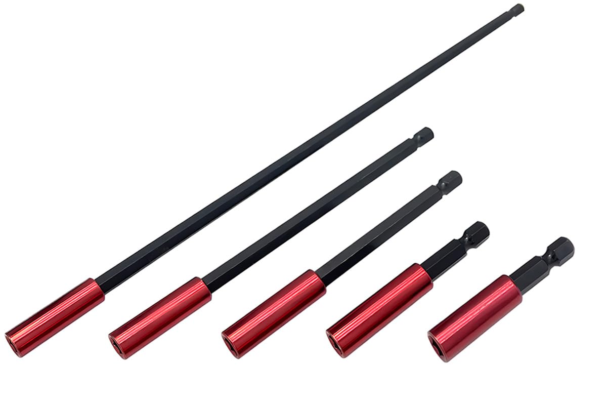 Saipor 5pcs Drill Bit Extension Set, 2/2.4/4/6/12 inch Length Magnetic Socket Drill Bit Holder, 1/4" Hex Shank Screwdriver Extension for Holding Screwdriver Bits and Screws