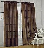 Elegant Comfort® 2 Piece Solid SHEER PANEL with ROD POCKET - Window Curtain 60-inch width X 84-inch Length - Chocolate