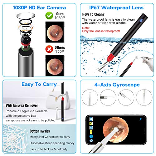 Ear Wax Remover,Wireless Otoscope Earwax Removal Tool 1080P HD WiFi Ear