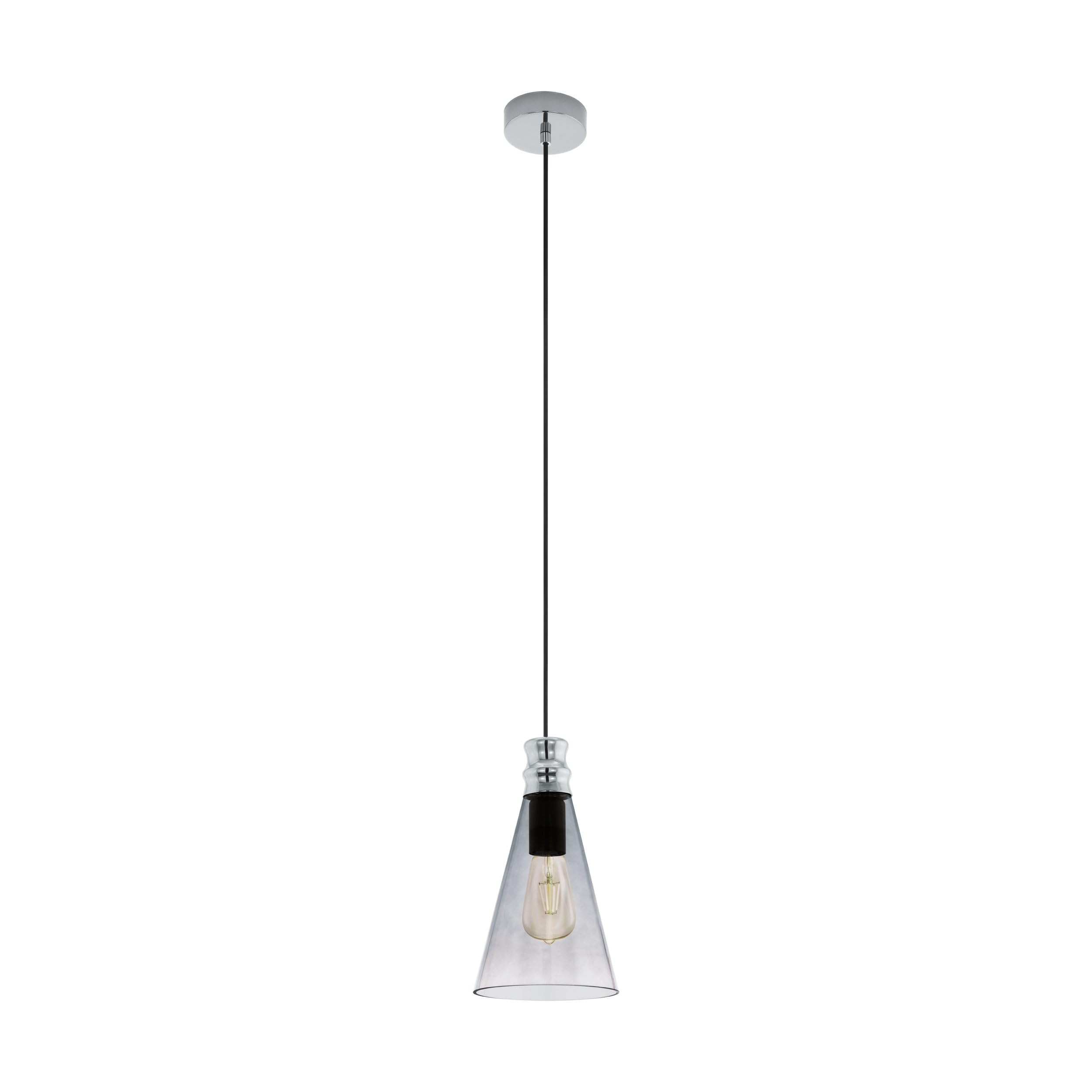 EGLO 49154 FRAMPTON 1 Pendant Light in Transparent-Black Glass and Nickel-Nero Steel
