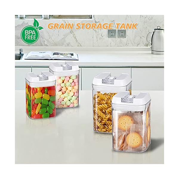 VIVILINEN-Airtight-Food-Storage-Container-Set-Stackable-Kitchen-Storage-with-Lids-Ideal-for-Cereal-Spaghetti-Pasta-Candy-Snacks-for-Keeping-Food-Dry-FreshSet-of-4-08L VIVILINEN Airtight Food Storage Container Set- Stackable Kitchen Storage with Lids Ideal for Cereal Spaghetti Pasta…