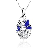 LGSY Blue Butterfly Teardrop Cage Pendants for Pearl Jewelry Making Sterling Silver, Design Cage Pendants for Women