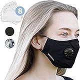 Anti Pollution Mask with Exhaust Valve + 8 FILTERS - Flu & Germs Mask N95 N99 Carbon Activated, Air, Dust, Smoke Filter - Cotton Washable Respirator Breathing Mask with Adjustable Straps & Nose Bridge