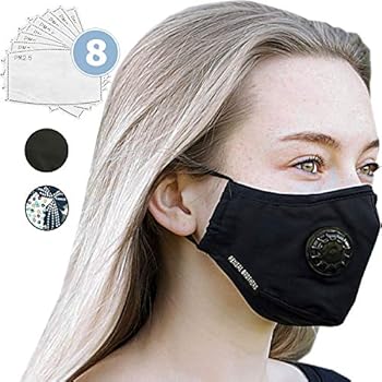 Anti Pollution Dust Mask + 8 FILTERS - Face Mask for Dust, Mouth Mask N95 N99 Carbon Activated Air Dust Smoke Filter. Cotton Washable - Reusable Respirator Breathing Mask by Rensal Brothers (Black)