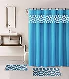 Gorgeous Home 15PC TURQUOISE GEOMETRIC DESIGN BATHROOM BATH MATS SET RUG CARPET SHOWER CURTAIN HOOKS NON-SLIP