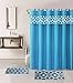 Gorgeous Home 15PC TURQUOISE GEOMETRIC DESIGN BATHROOM BATH MATS SET RUG CARPET SHOWER CURTAIN HOOKS NON-SLIP