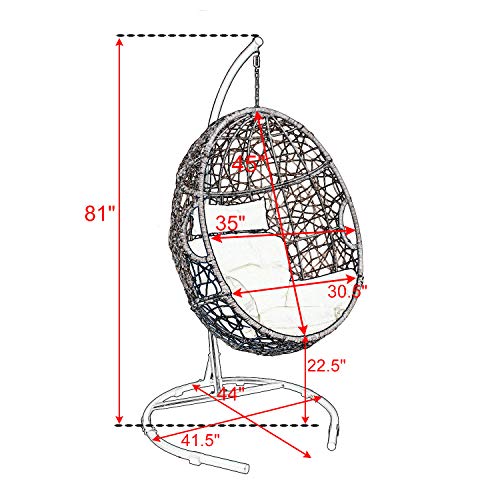 Ulax furniture Outdoor Patio Wicker Hanging Basket Swing Chair Tear Drop Egg Chair with Cushion and Stand (Navy) - Thumbnail 4