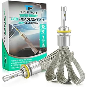 T FULGOR H11(H8,H9) Super Bright LED Headlight Bulbs Conversion Kit with Cool White PHILIPS chips, Purple copper braid, 40w, 11,000lm, 6000K,2 year warranty, 1 pair (H11(H8,H9))
