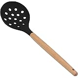 KUFUNG Silicone Skimmer Spoon, Wooden Handle Seamless & Nonstick Kitchen Slotted Spatula, BPA-free & Heat resistant up to 480