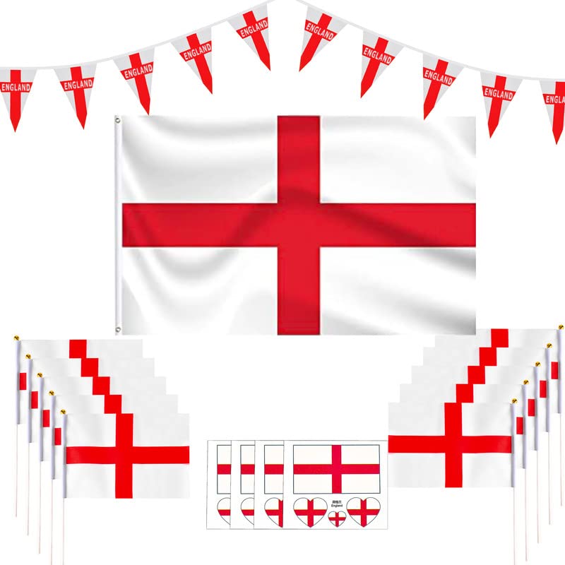 Abitoncc England Bunting and Flag Set - 3ft x 5ft - 7m Decorative Bunting for Sport Bar, Street, Garden, Outdoors - World Cup 2022 Decorations