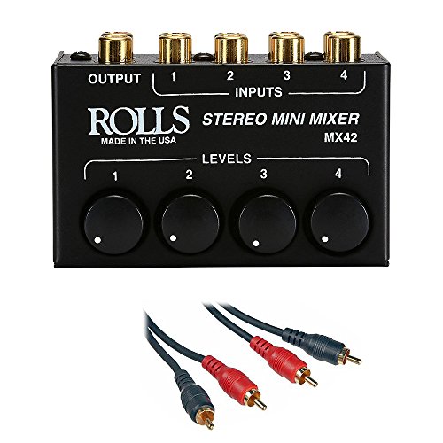 Rolls MX42 4-Channel Passive Mini Stereo Mixer with 2 RCA Male to 2 RCA Male Dual Audio Cable 3' - Thumbnail 5
