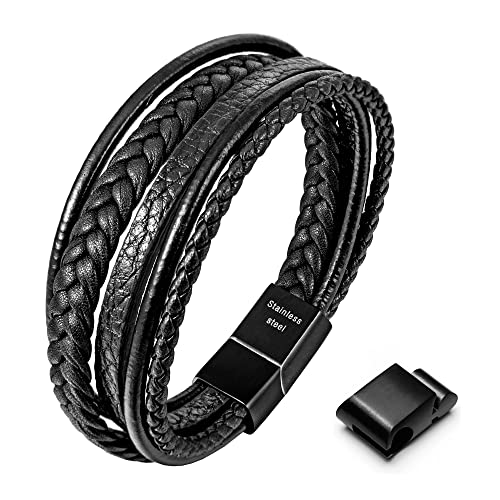 Speroto Mens Bracelet, Adjustable Mens Leather Bracelet with Stainless