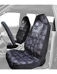 Juego completo de fundas de asiento de coche universales 50 50 60 40 y 40 20 40 con diseño de calavera, ajuste universal para camión SUV automático, 12 unidades, color negro