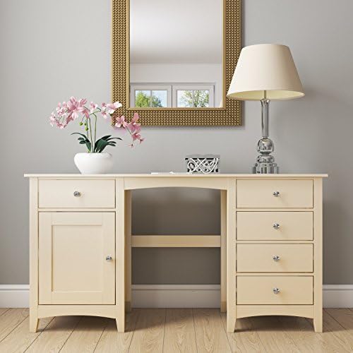 Emery 5 Drawer 1 Door Dressing Table in Cream/Ivory