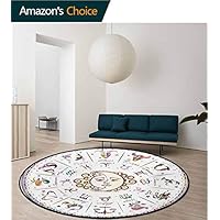 RUGSMAT Zodiac Round Rug Kid Carpet,Astrology Map with Descriptions Forecast for Person Future Birth Natal Earth Theme Home Decor Foor Carpet,Round-51 Inch Multicolor