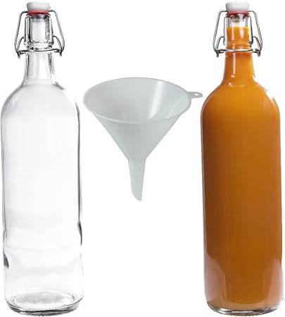 Viva Haushaltswaren 2 X Glasflasche 1000 Ml Mit Bugelverschluss Aus Porzellan Zum Befullen Als Milchflasche Und Saftflasche Verwendbar Inkl Trichter O 12 Cm Amazon De Kuche Haushalt