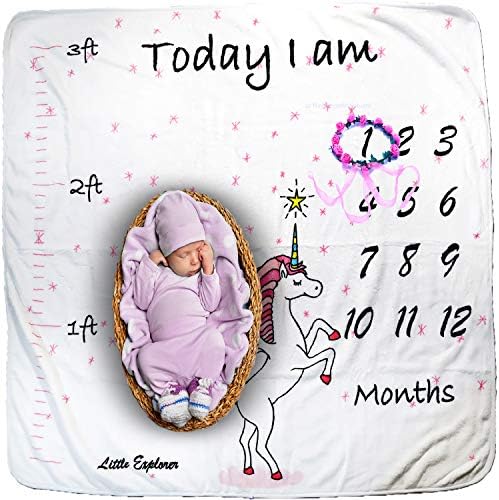 Baby Monthly Milestone Blanket Girl - Unicorn Plush Fleece Baby Photography Backdrop Memory Blanket for Newborns Large - New Moms Baby Shower Gift Set