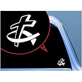 HSC Design Custom Decal for Cross Fish Religious Christian Decal Vinyl Decal - Car Truck Laptop Bumper Sticker Decal/White