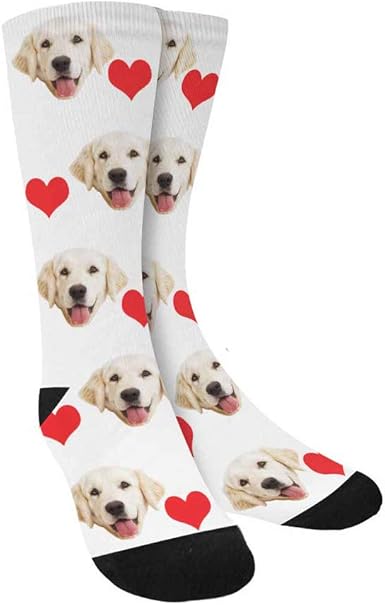 Amazon Com Custom Personalized Photo Pet Face Printed Valentine S Day Red Hearts Crew Socks Unisex Clothing