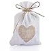30pcs Burlap Bags Gift Pouches Heart Small Candy Jewelry Storage Package Sack for Wedding Bridal Shower Birthday Party Christmas Valentine's Day Favors DIY Craft, White 5.5x3.7 Inch