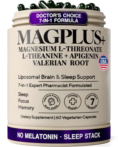 Magnesium L-Threonate with Apigenin, Valerian Root & L-Theanine – No Melatonin Restful Sleep & Brain Supplement – Clinically Studied 7-Ingredient Formula – Memory & Focus – 60 Capsules