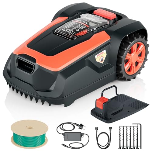 OKAYBOT Robot Lawn Mower with Perimeter Cables 1400 m2, Slope 47%, Cutting Height 25-65 mm, App Control, Rain Sensor