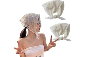 aoozleny 2 PCS Girls French Lace Triangle Scarf Flower Beige Sun Decorative Headscarf Pastoral Retro Silk Scarf Streamer