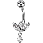 Pierced Owl 14GA 316L Stainless Steel CZ Crystal Marquise with Dangling Gem Belly Button Ring