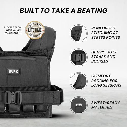 MVRK Weighted Vest Men 15lbs/25lbs/35lbs/45lbs/65lbs/100lbs – No-Bounce Adjusable Heavy Duty Rucking & Strength Training Vest with Removable Iron Weights for Calisthenics, HIIT, Hydrox