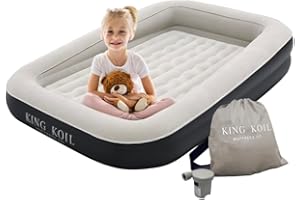 King Koil Premium Inflatable Toddler Travel Bed with Built-in Safety Bumper, Portable Air Mattress Airbed for Kids Travel, Includes High-Speed Pump - Black, 1-Year Manufacturer Warranty