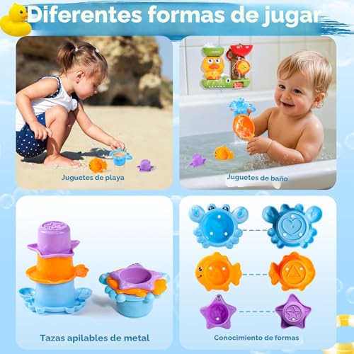 Children's Toys 1 Year Old, Baby Toy 6-12 Months, Baby Bath Toys, Baby Bath Gift, Baby Gift 1 2 Year, 1 Spoon & 3 Stackable Animal Cups, Game Boys Girls 1 2 3 Years