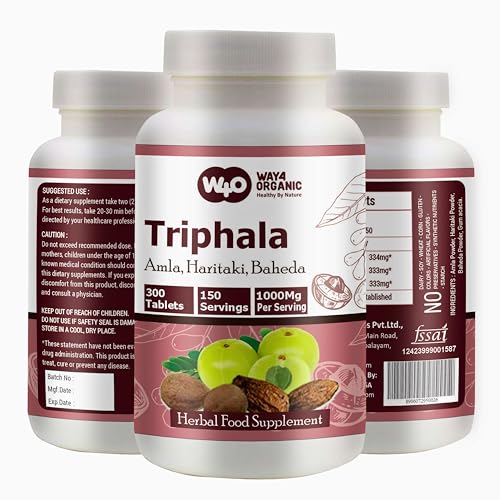 WAY 4 ORGANIC W4O Triphala Tablets, 300 Pills, 5 Month Supply - Herbal Supplement with Amla, Haritaki & Baheda – Supports Digestive Health (Pack of 1)