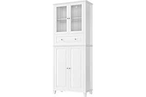 FACBOTALL 76'' Kitchen Pantry Storage Cabinet, Pantry Cabinet, Freestanding Kitchen Cupboard with Large Drawer, Doors, and Adjustable Shelves for Dining Room, Living Room, Laundry, White